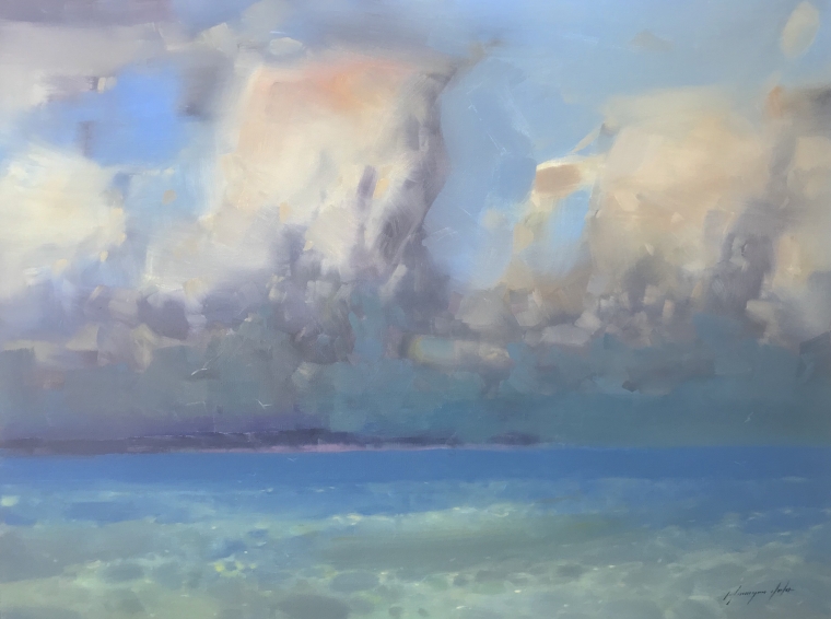 Cloudy Sky, Original oil Painting, Handmade artwork, One of a Kind                               